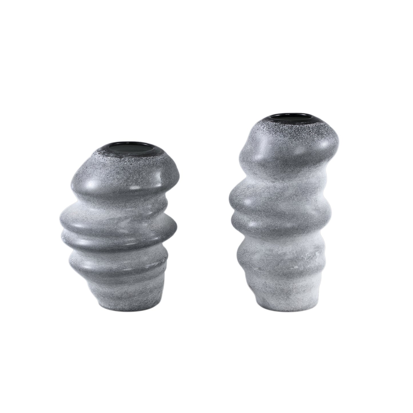 Orietta Grey Matte Glass Vase Wavy Round L