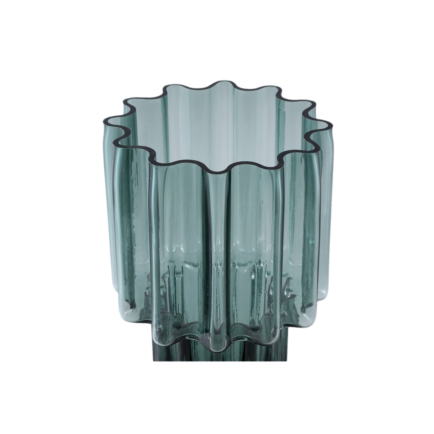 Maayan Green Ribbed Glass Vase Wide Top Round L