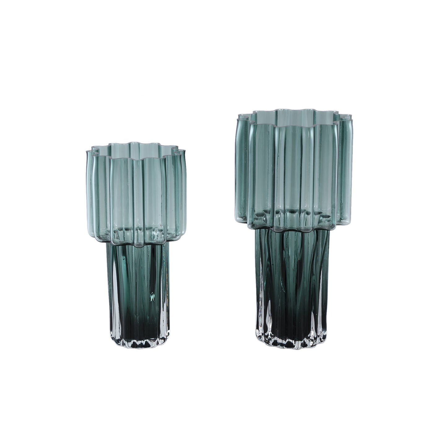 Maayan Green Ribbed Glass Vase Wide Top Round L
