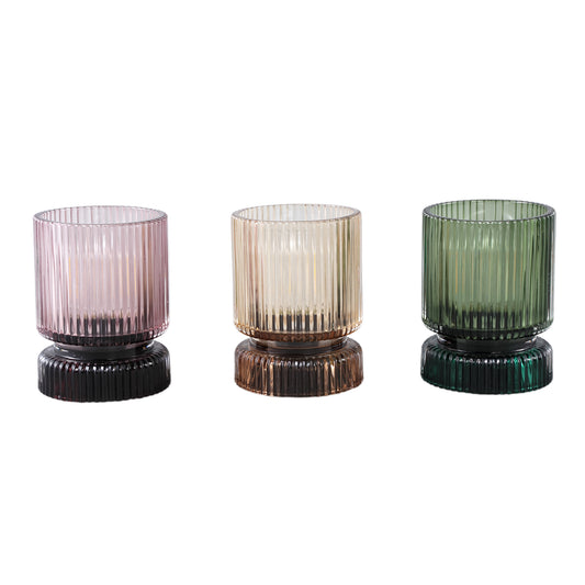 Comrad Gele Glazen Led-Licht Set van 6 Stuks met Geribde Structuur Rond 12x9x9 cm