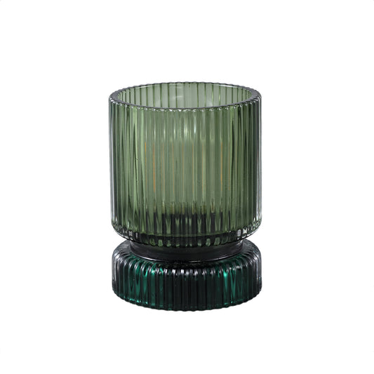 Comrad Groene Glazen LED-licht Met Ribstructuur Set Van 6 Stuks - 6 Sets 12x9x9 cm