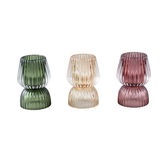 Comrad Geel GlaStrip Theelicht Rond Set van 6 Stuks 13x9x9 cm