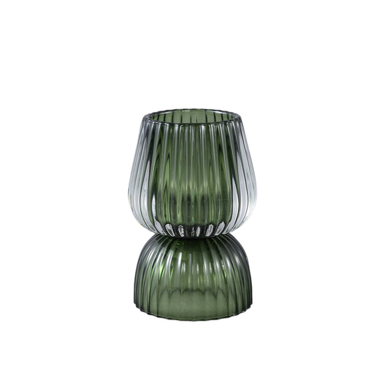 Comrad Groen Glazen Theelicht Geribde Structuur Rond Set van 6 - 6 Sets 13x9x9 cm