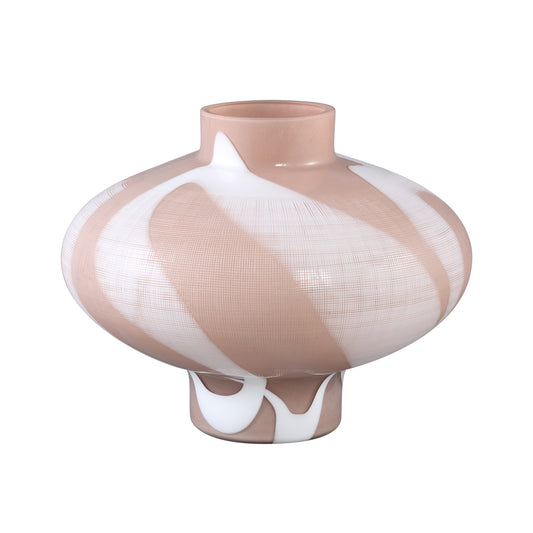 Nuhin Cream Glass Vase White Stripes Round On Base