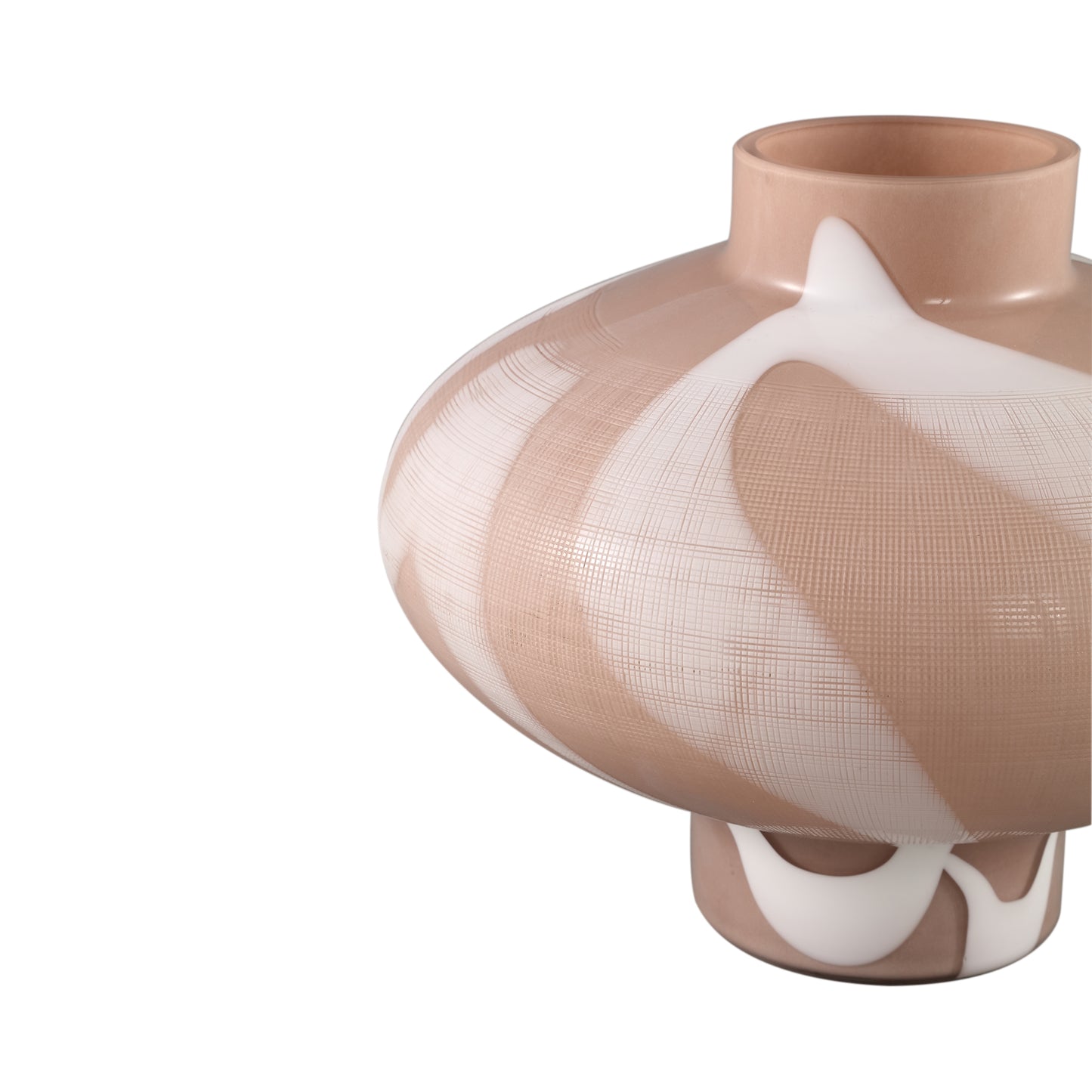 Nuhin Cream Glass Vase White Stripes Round On Base