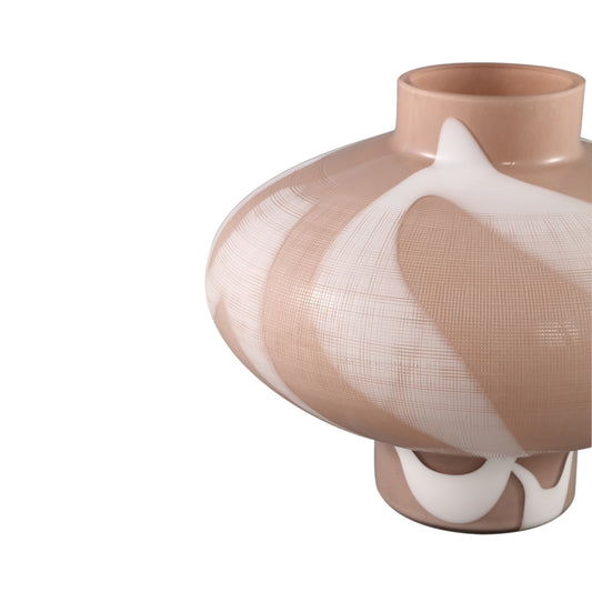 Nuhin Cream Glass Vase White Stripes Round On Base