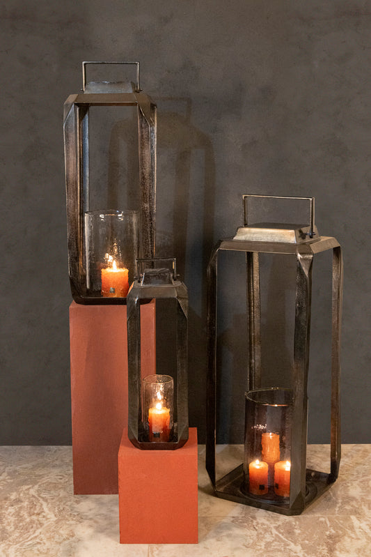 Hythm Black Casted Alu Lantern With Glass S