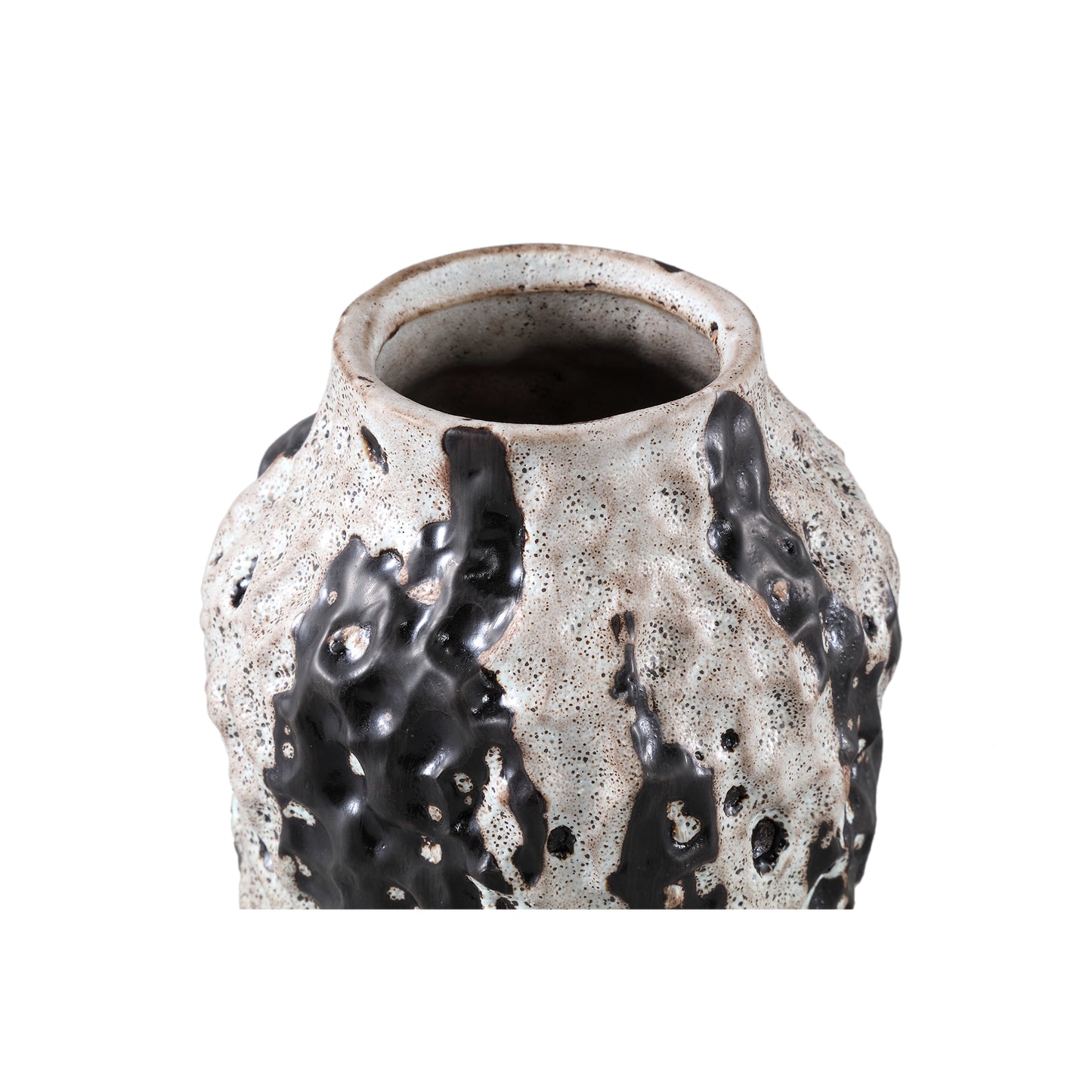 Jayco Brown Ceramic Glazed Pot Stripes Round M