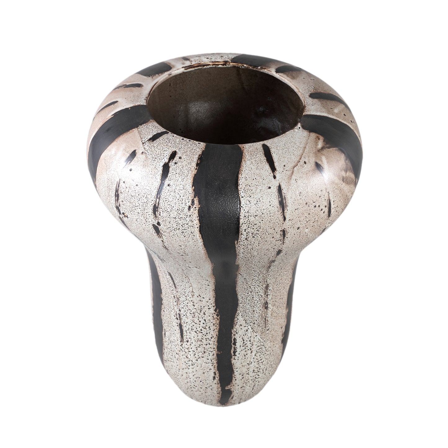 Kayson Brown Ceramic Glazed Pot Stripes Round L