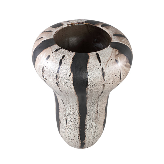 Kayson Brown Ceramic Glazed Pot Stripes Round L