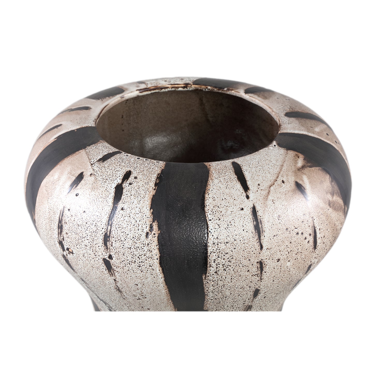 Kayson Brown Ceramic Glazed Pot Stripes Round L