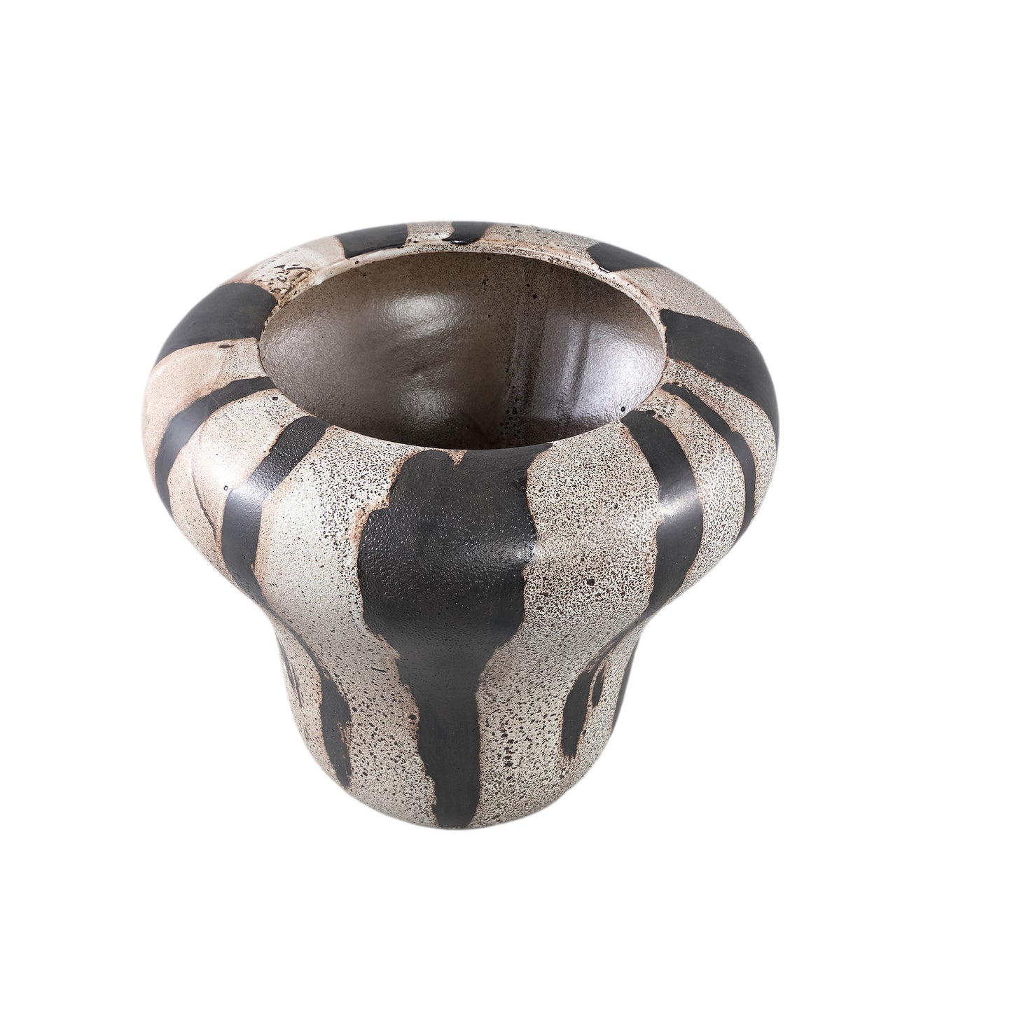 Kayson Brown Ceramic Glazed Pot Stripes Round S