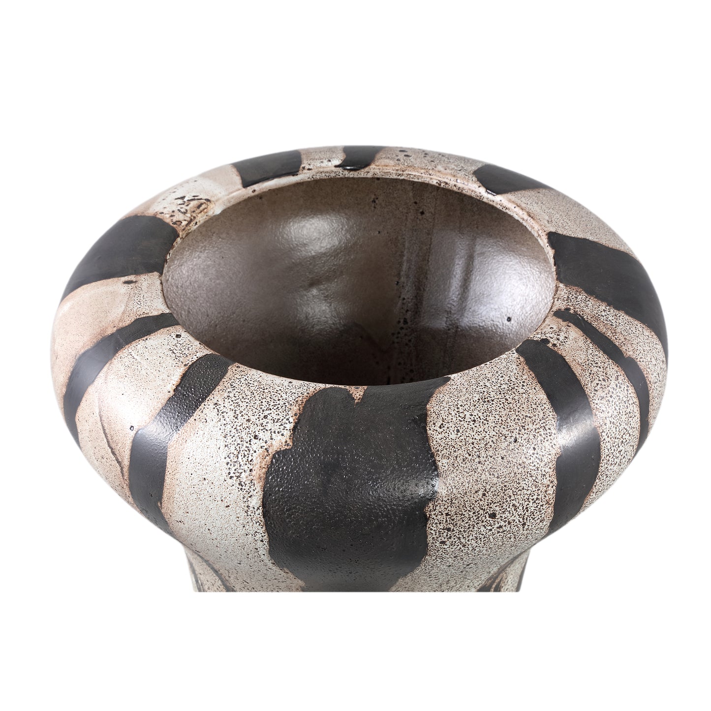 Kayson Brown Ceramic Glazed Pot Stripes Round S