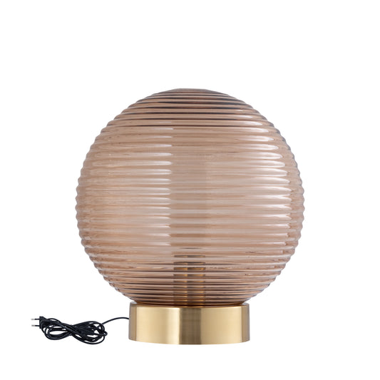 Korrin Brown Embossed Rib Glass Table Lamp Ball L