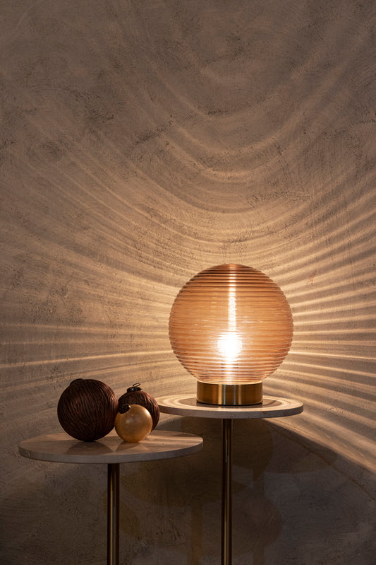 Korrin Brown Embossed Rib Glass Table Lamp Ball L