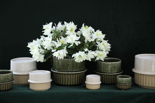 Shaunny Green Ceramic Round Pot Half Ribbed L