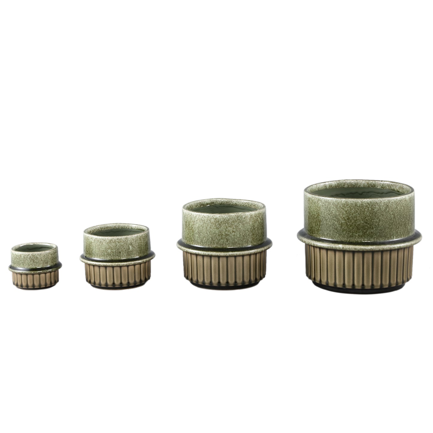 Shaunny Green Ceramic Round Pot Half Ribbed L