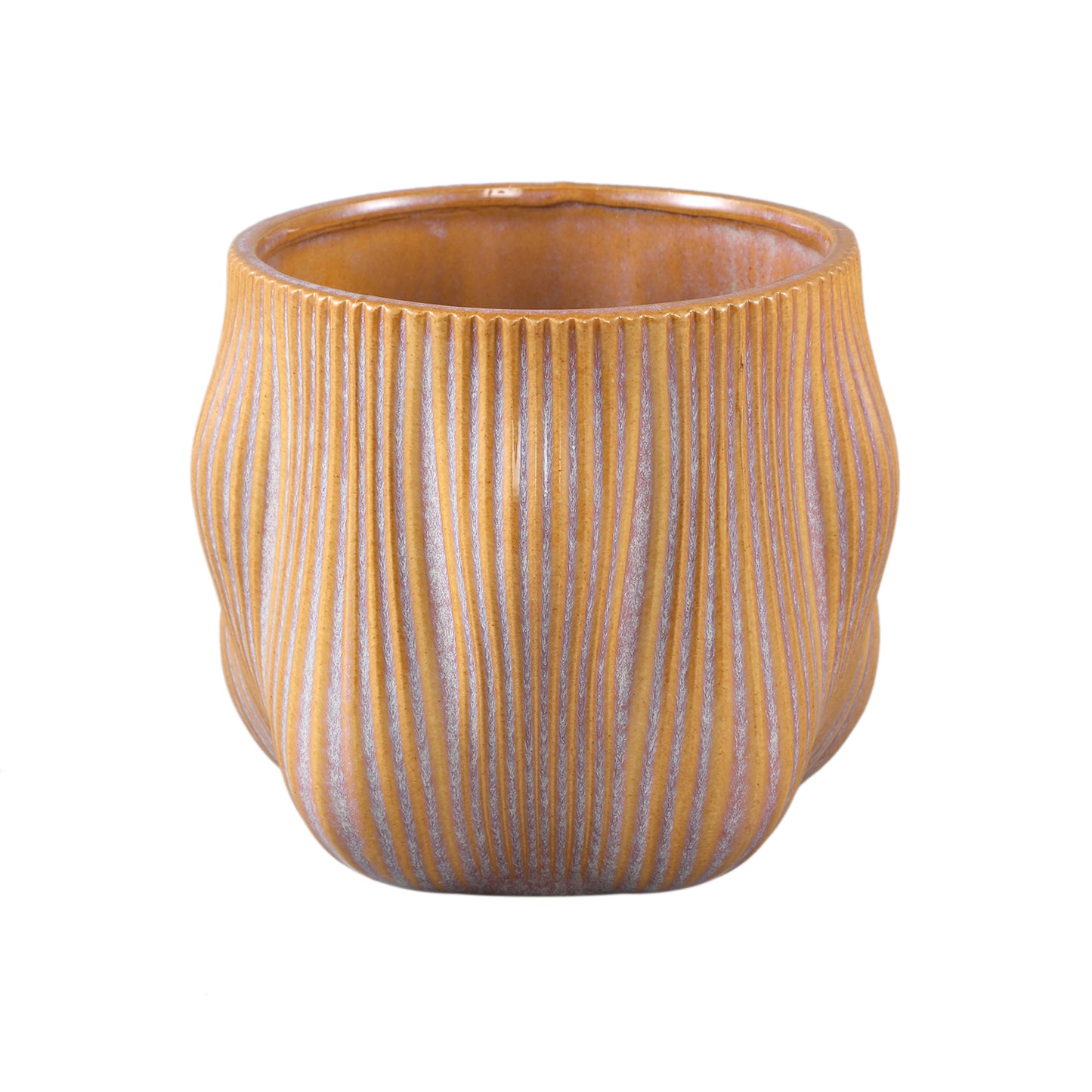 Mateen Brown Ceramic Pot Stripes L