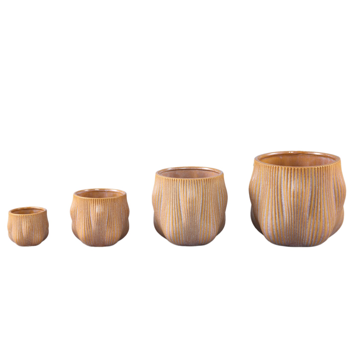 Mateen Brown Ceramic Pot Stripes L