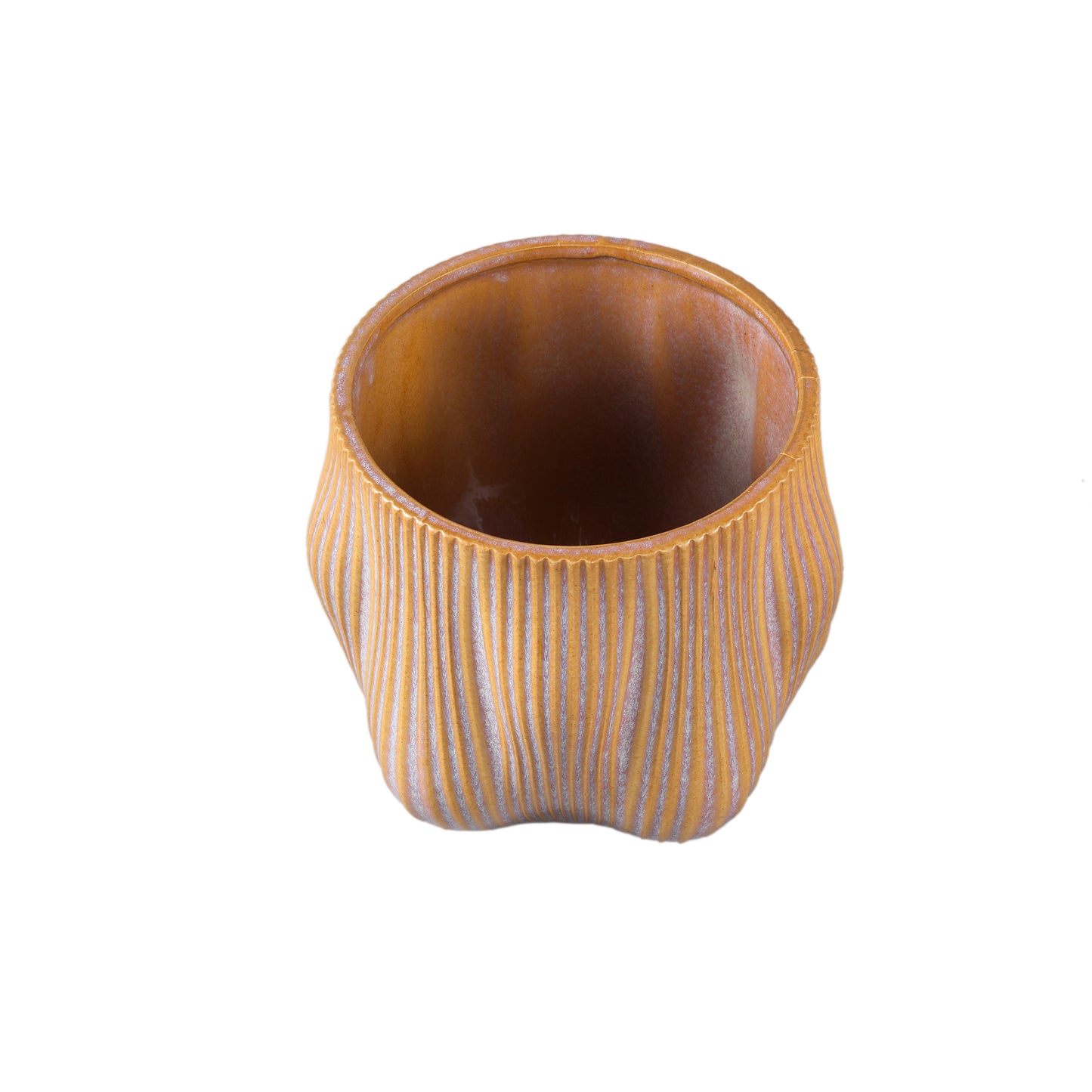 Mateen Brown Ceramic Pot Stripes L