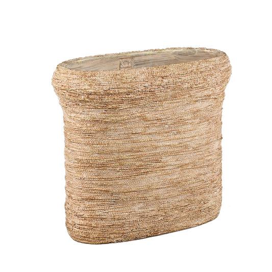 Ricci Brown Cement Pot Ribbed Oval L