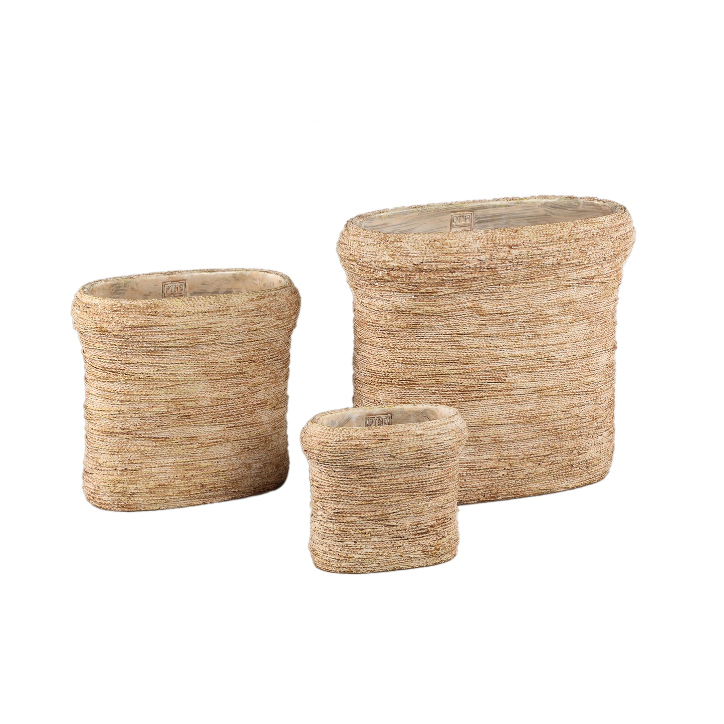 Ricci Brown Cement Pot Ribbed Oval L