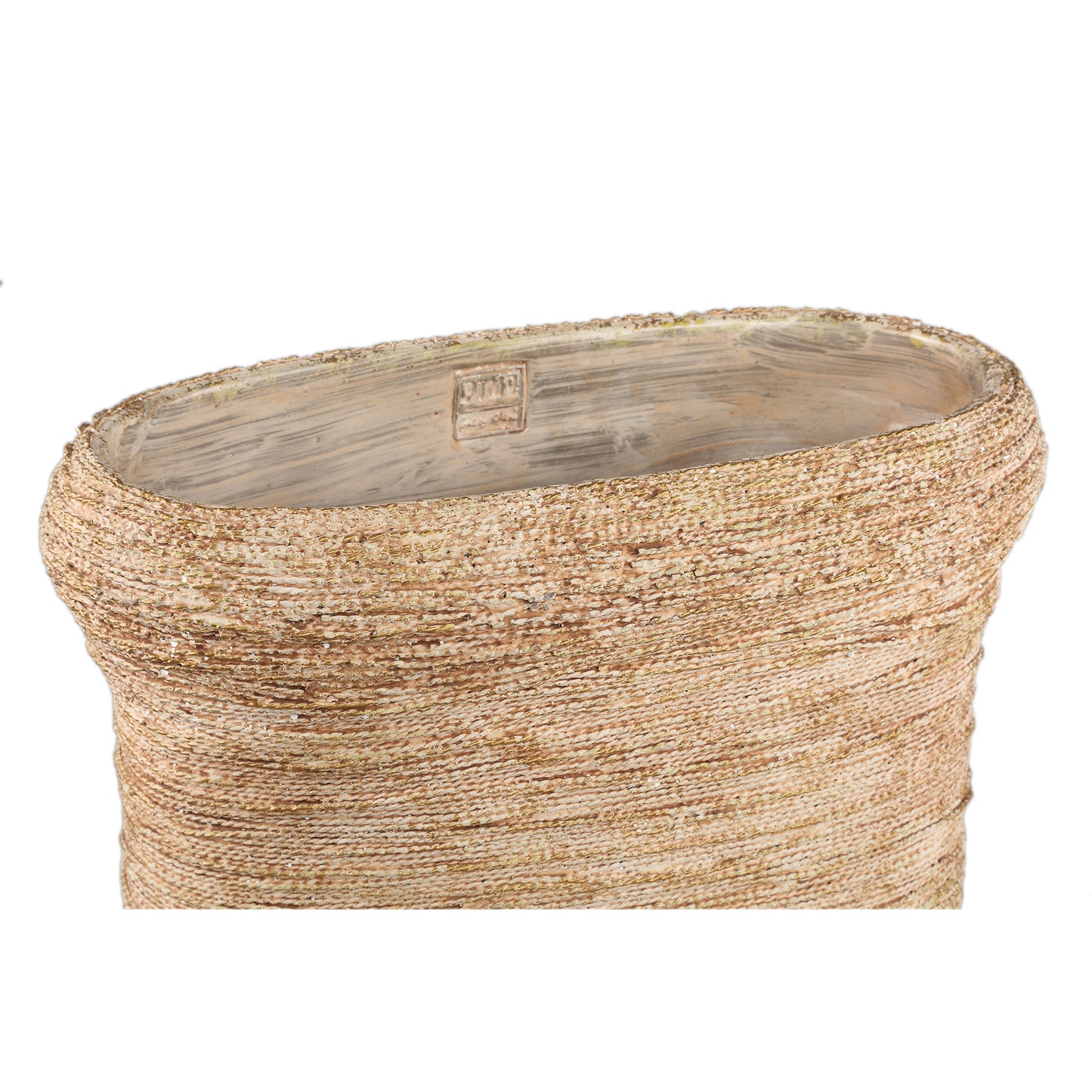 Ricci Brown Cement Pot Ribbed Oval L