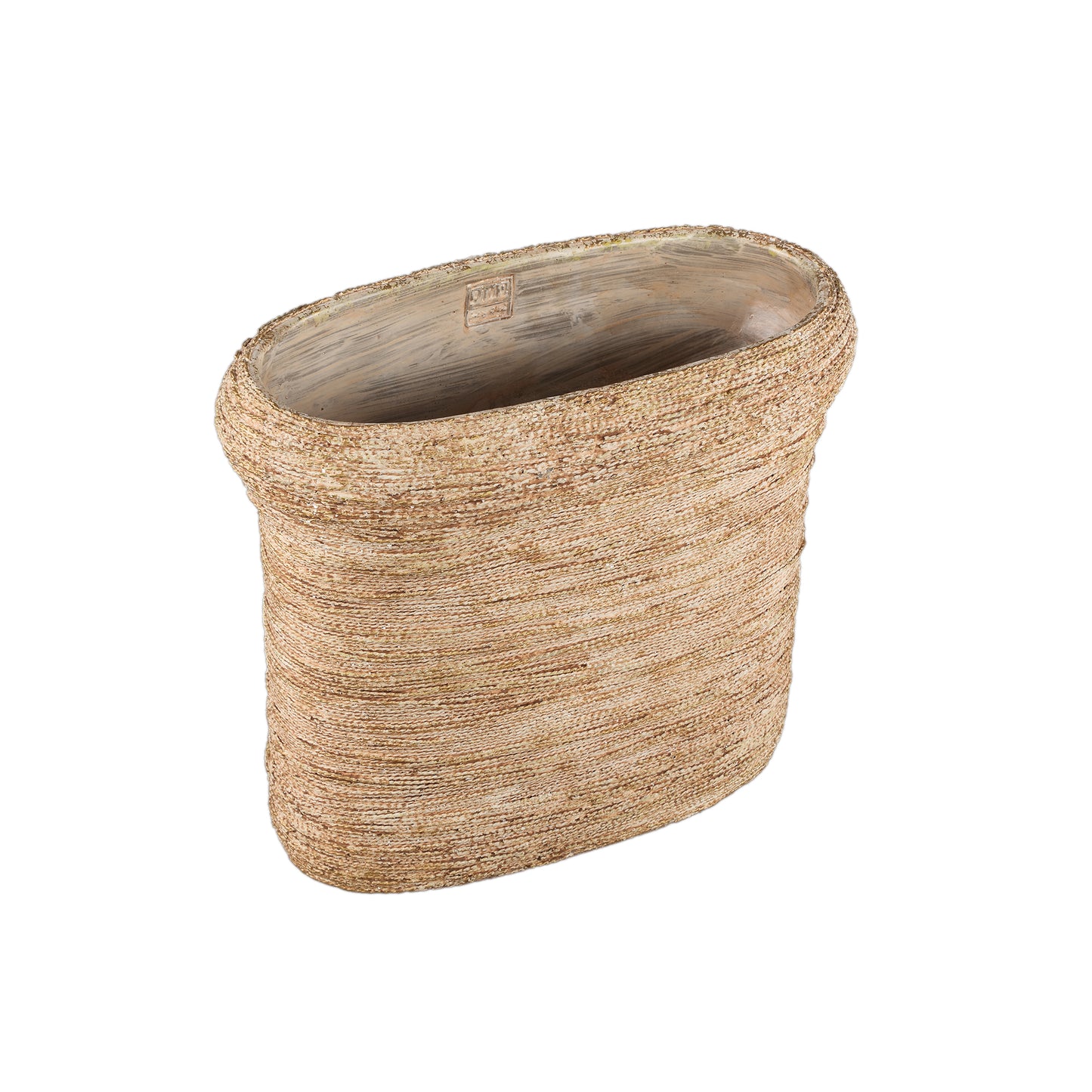 Ricci Brown Cement Pot Ribbed Oval L