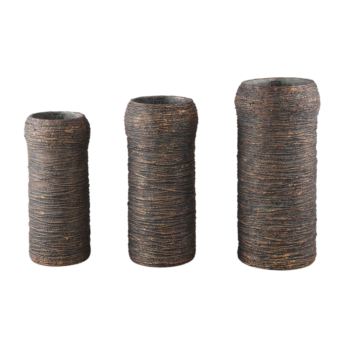 Ricci Black Cement Pot Ribbed Round High L