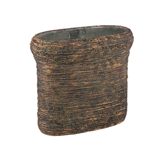 Ricci Black Cement Pot Ribbed Oval L