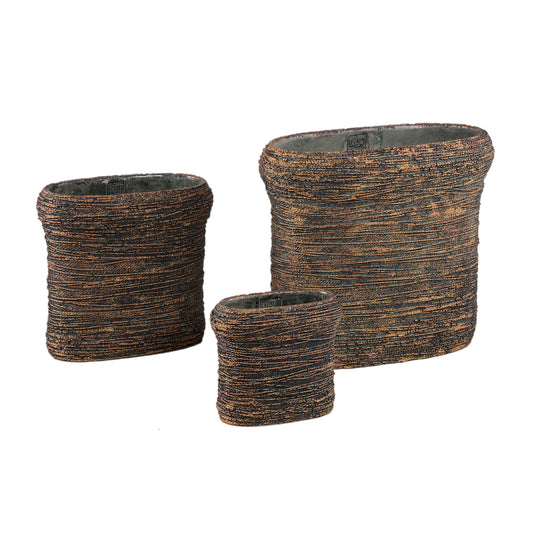 Ricci Black Cement Pot Ribbed Oval L