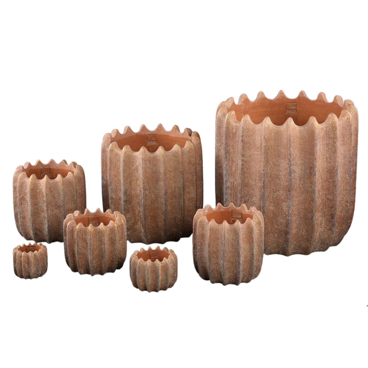 Brigett Copper Cement Pot Ribbed Round Big L