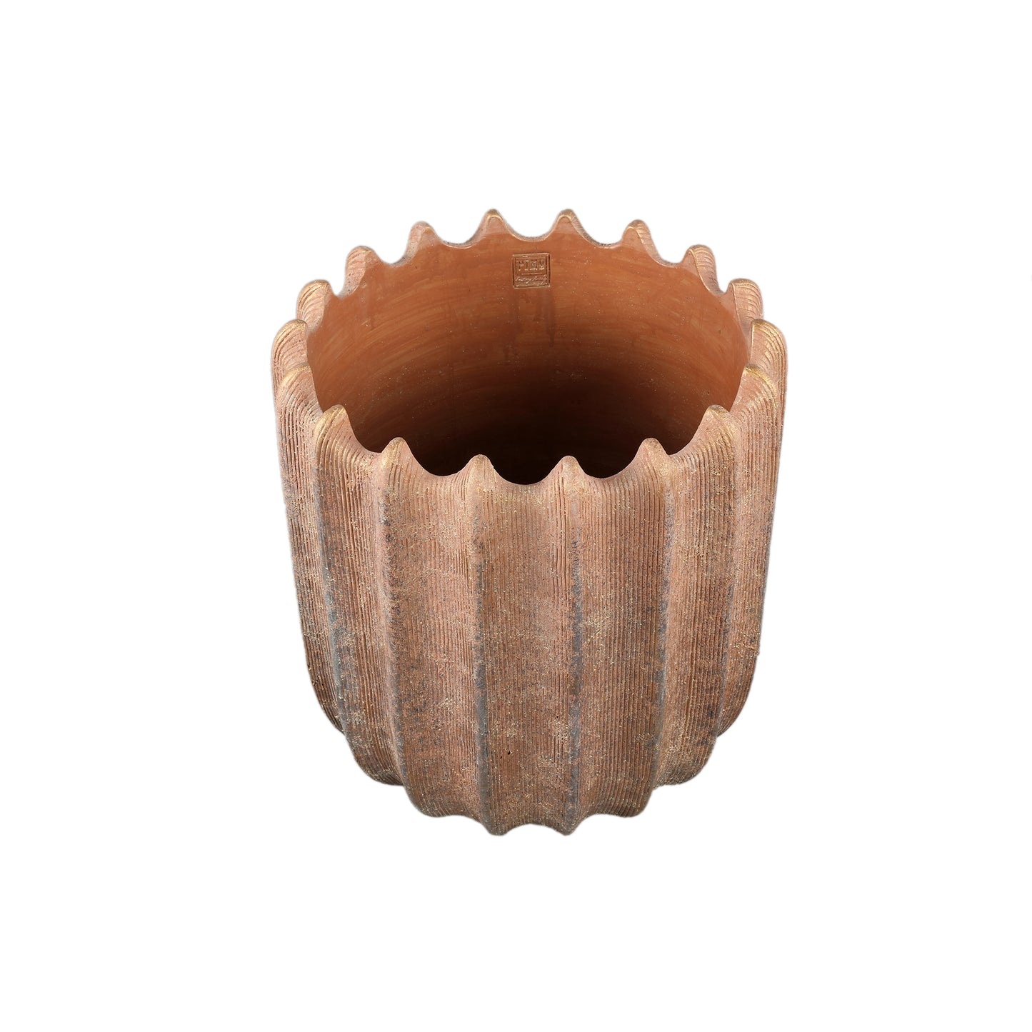 Brigett Copper Cement Pot Ribbed Round Big L