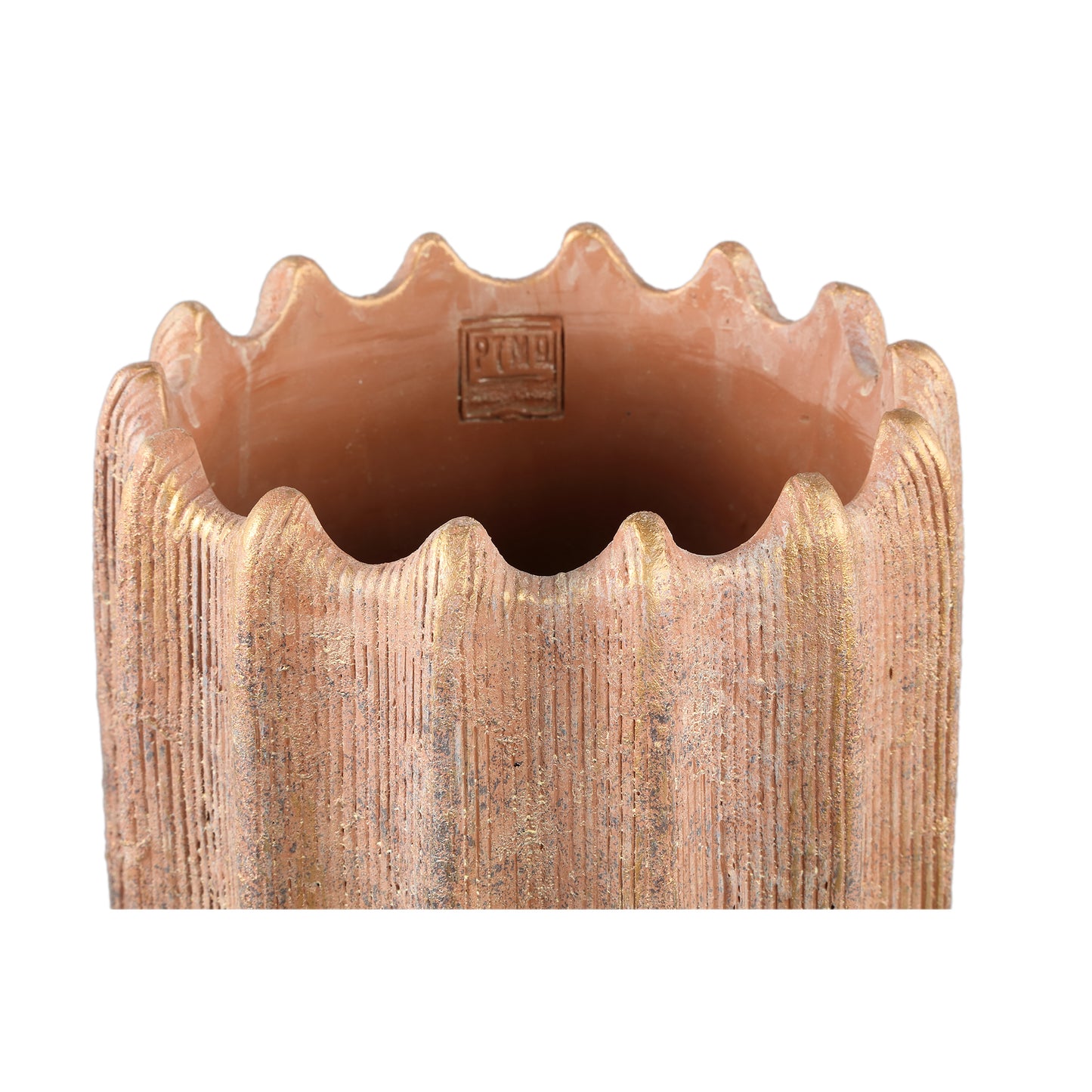 Brigett Copper Cement Pot Ribbed Round High L