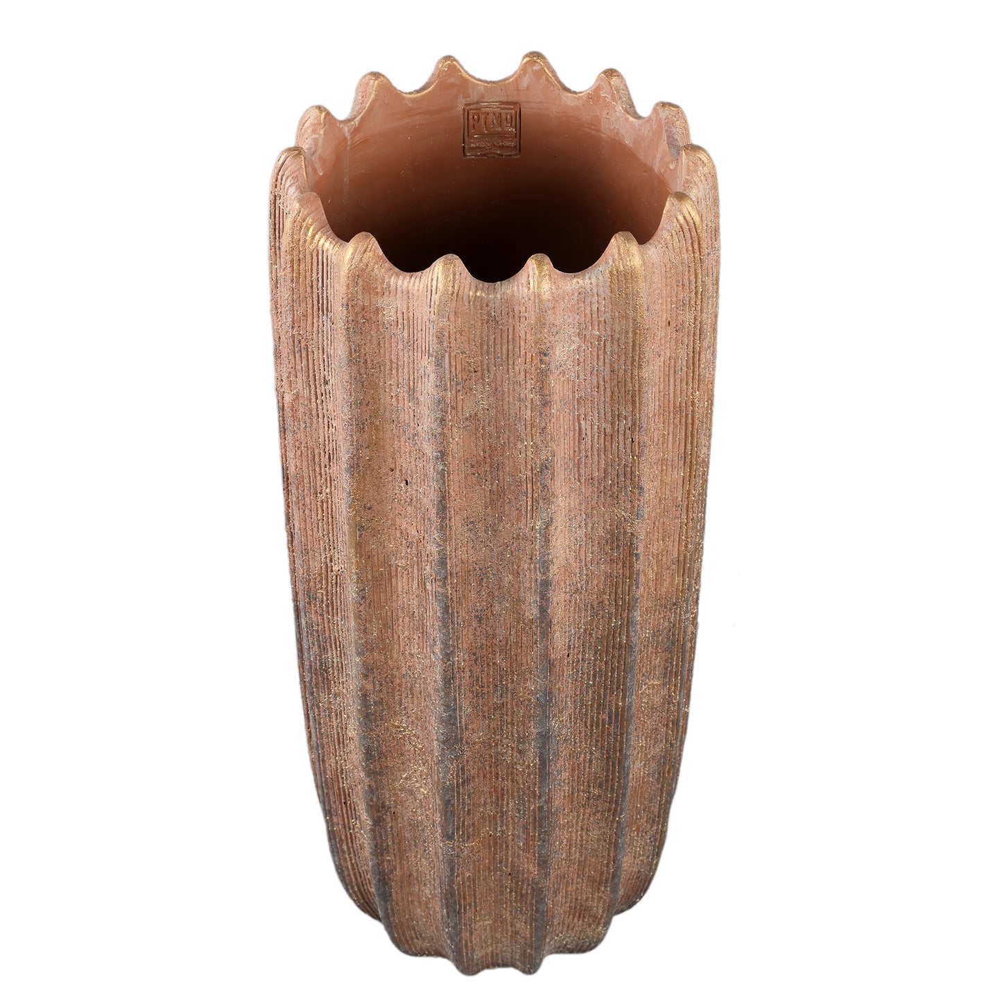 Brigett Copper Cement Pot Ribbed Round High L