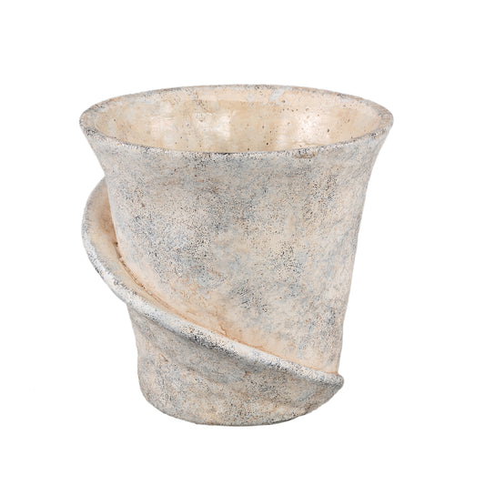 Iiona Cream Cement Pot Twisty Round L