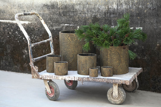 Erich Black Cement Pot Swirl Pattern Round Big L