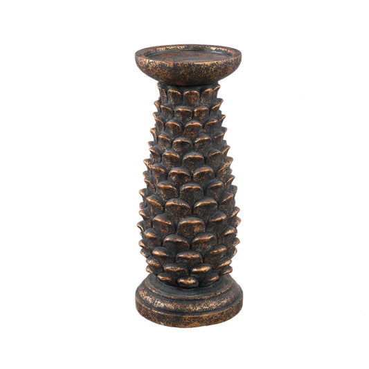 Khaya Black Cement Pinecone Candleholder L