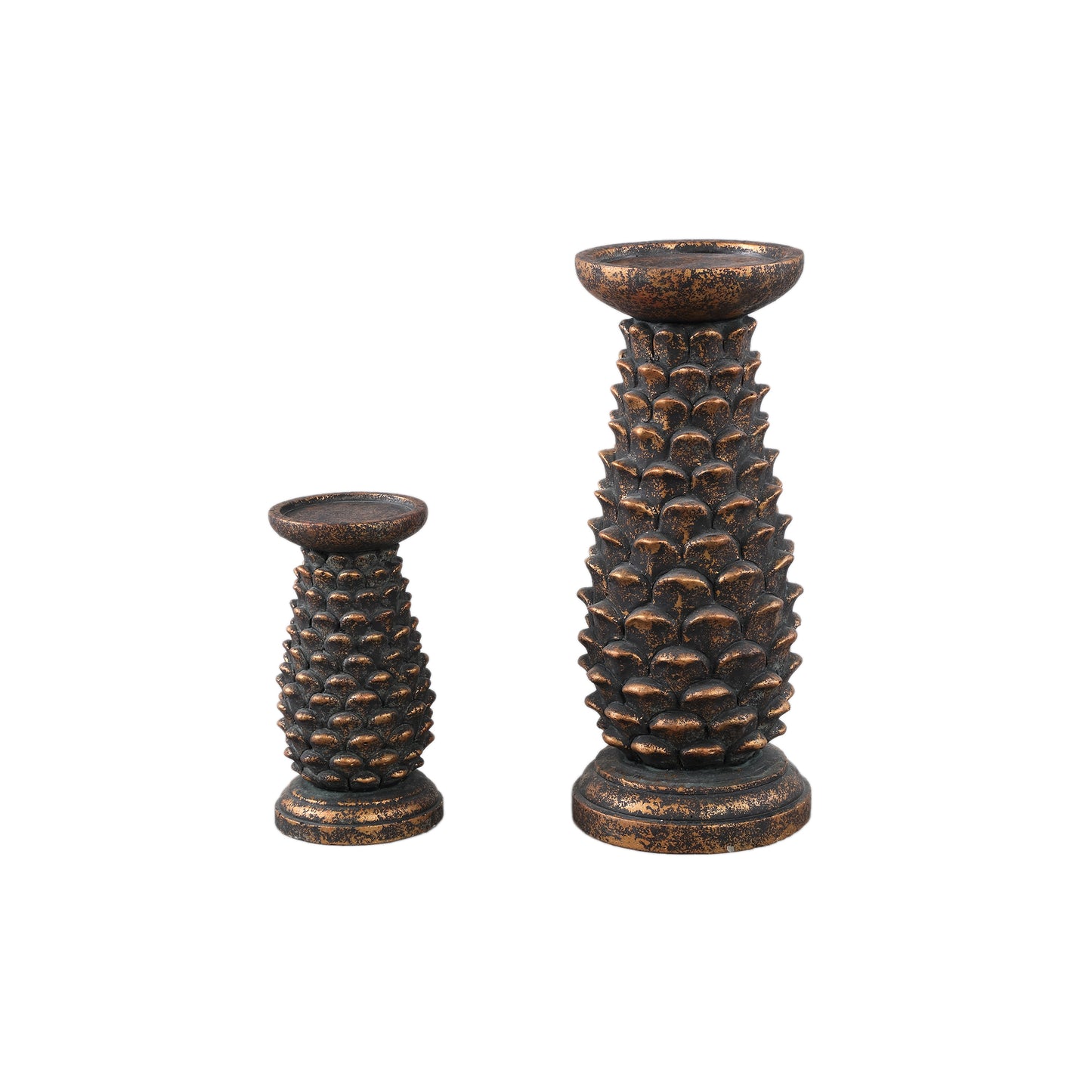 Khaya Black Cement Pinecone Candleholder L
