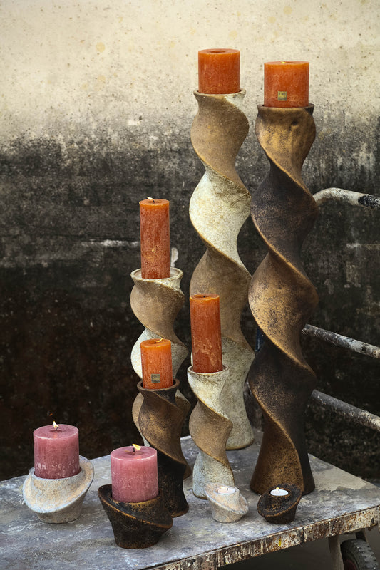 Bryah Black And Gold Cement Candleholder Twist L