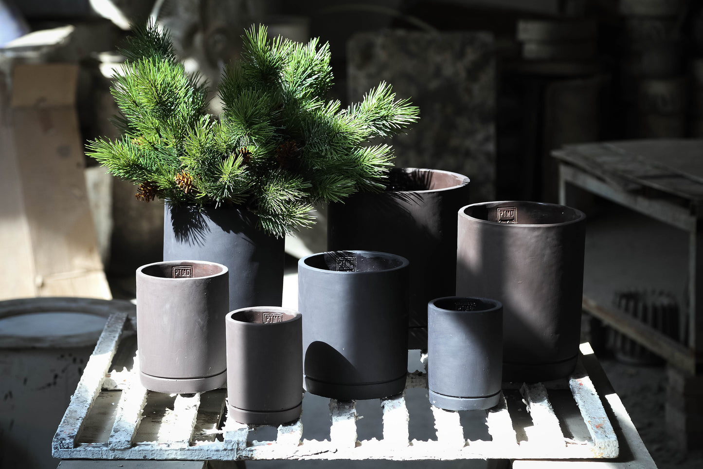 Vik Purple Dark Cement Cylinder Pot Round Matt L