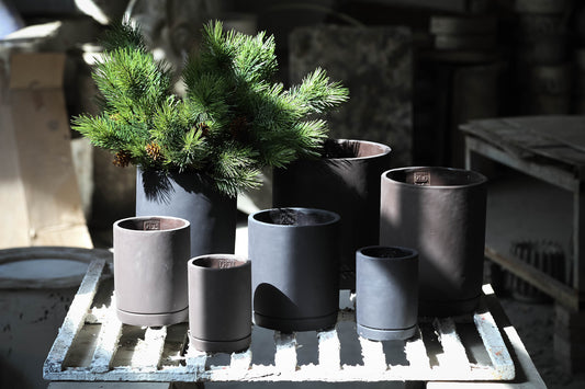 Vik Purple Dark Cement Cylinder Pot Round Matt XL