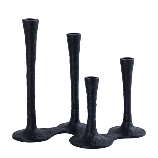 Lynette Black Casted Alu Candleholder Rounds Base