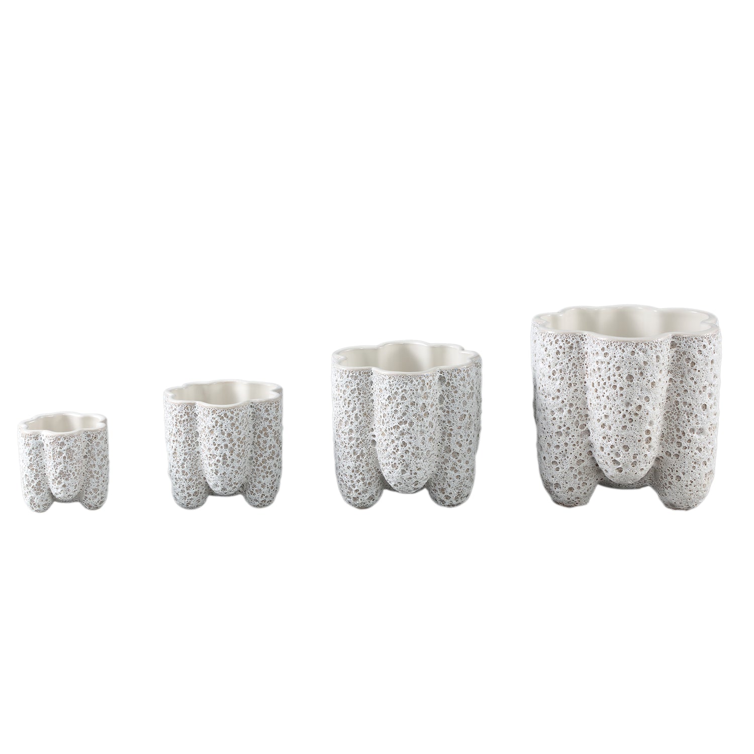 Batika Witte Keramische Pot Geribbd Set van 12 Stuks XS 7.5x8x8 cm