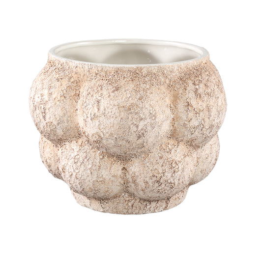 Fareeda Cream Ceramic Pot Circles Shape L