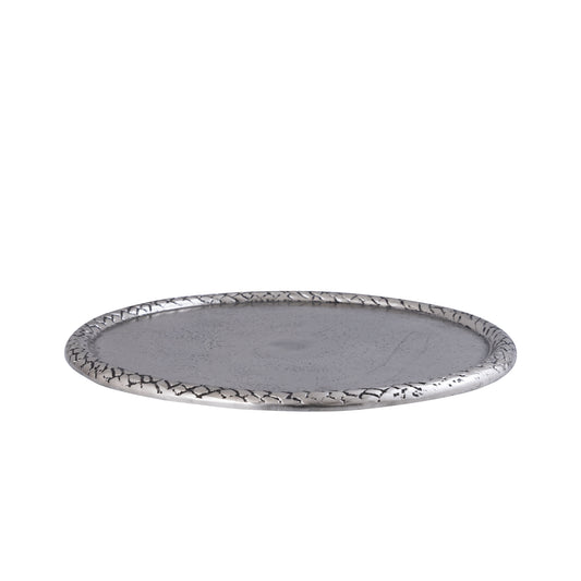 Fahdi Zilveren Aluminium Schaal Rond met Carving Border M – Set van 2 - 2 Sets 2.5x30x30 cm