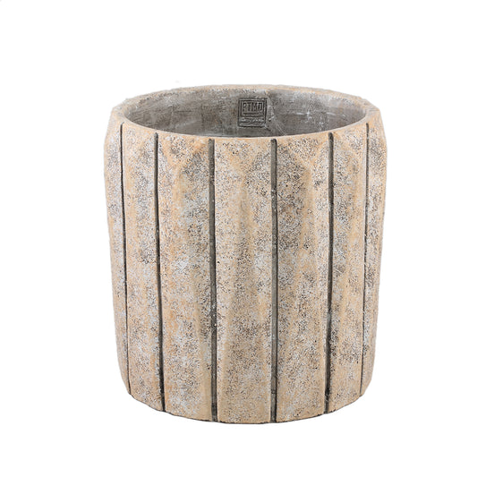 Imani Taupe Cement Pot Round With Lines Big S