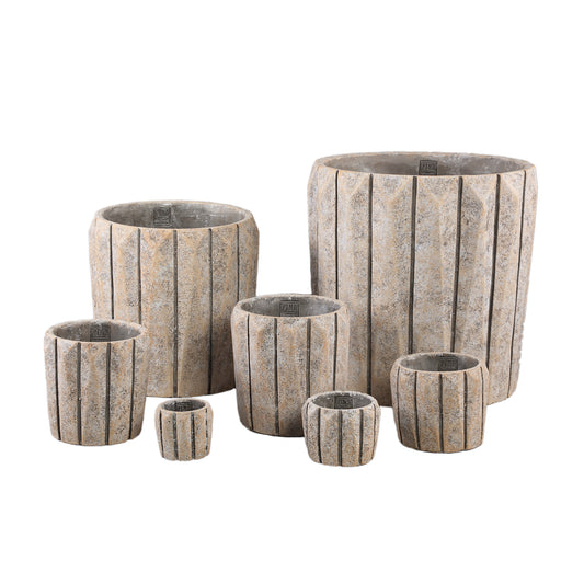 Imani Taupe Cement Pot Rond Met Lijnen Groot S 30x30x30 cm