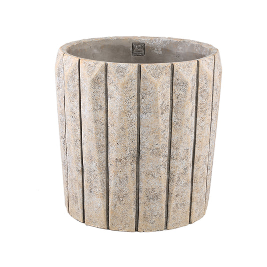 Imani Taupe Cement Pot Round With Lines Big L