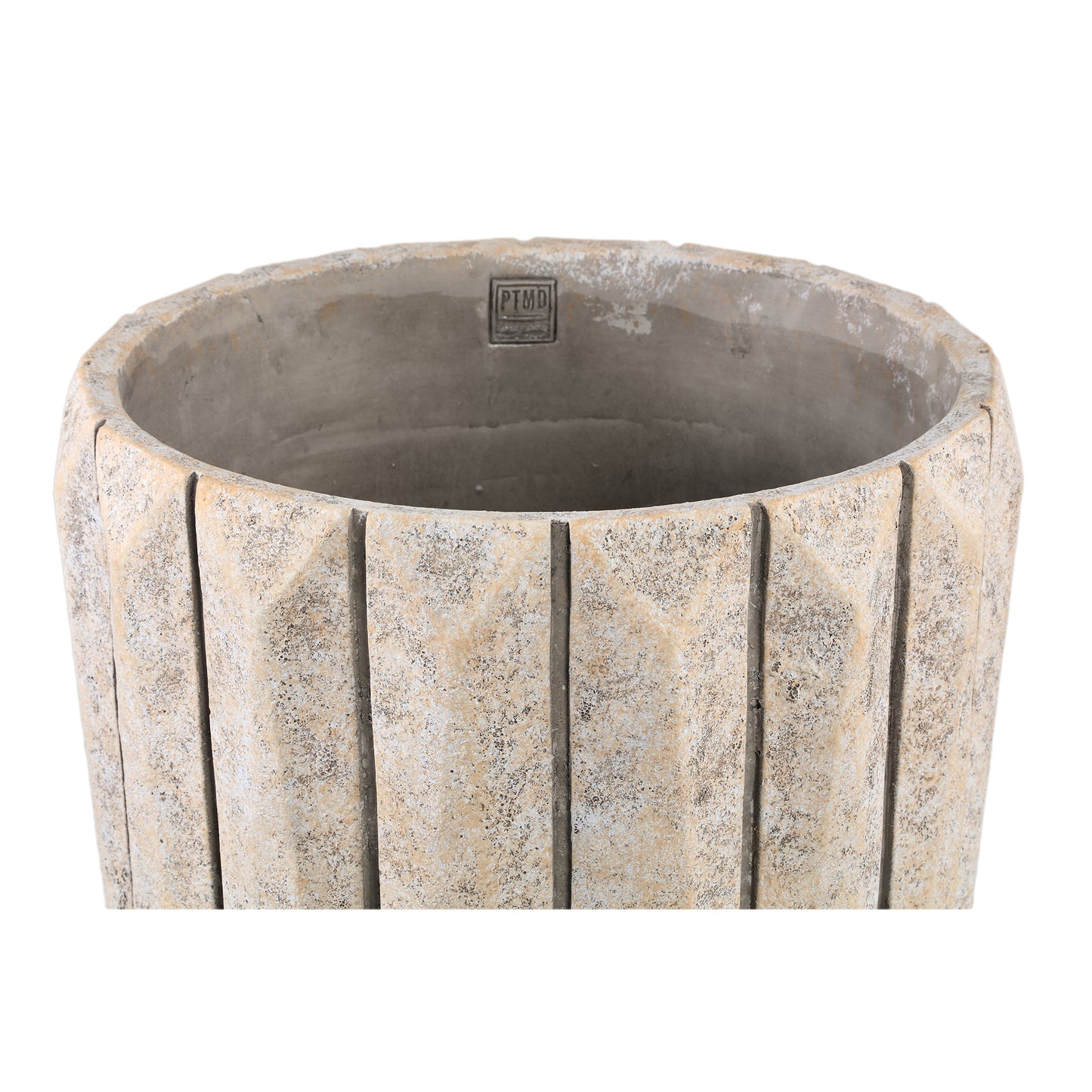 Imani Taupe Cement Pot Round With Lines Big L